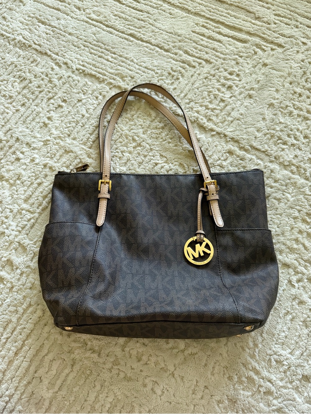 Michael Kors Dark Brown MK
Monogram Tote with Gold Charm